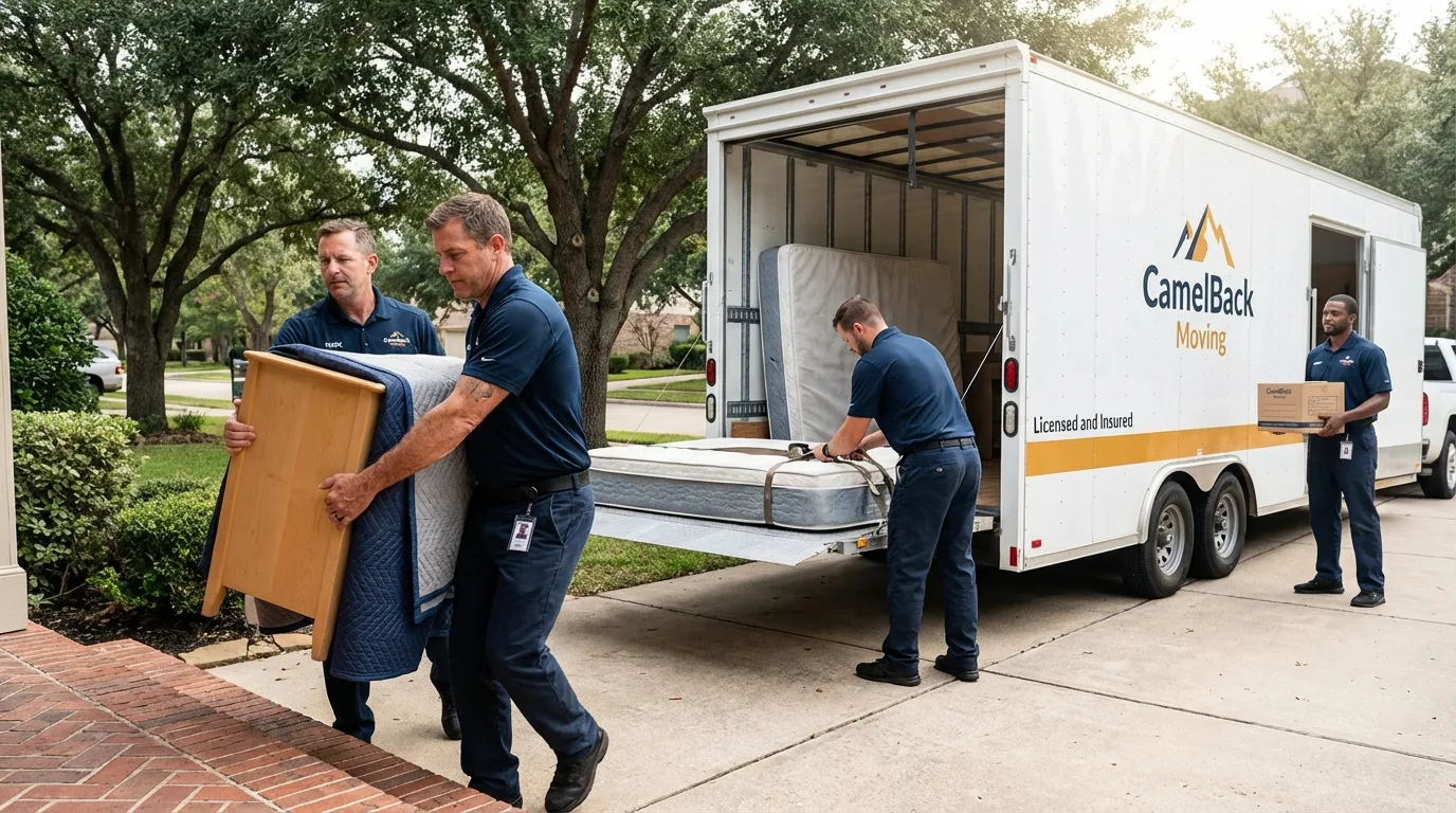 Crew loading residential truck for cross-state move from Prentiss, MS