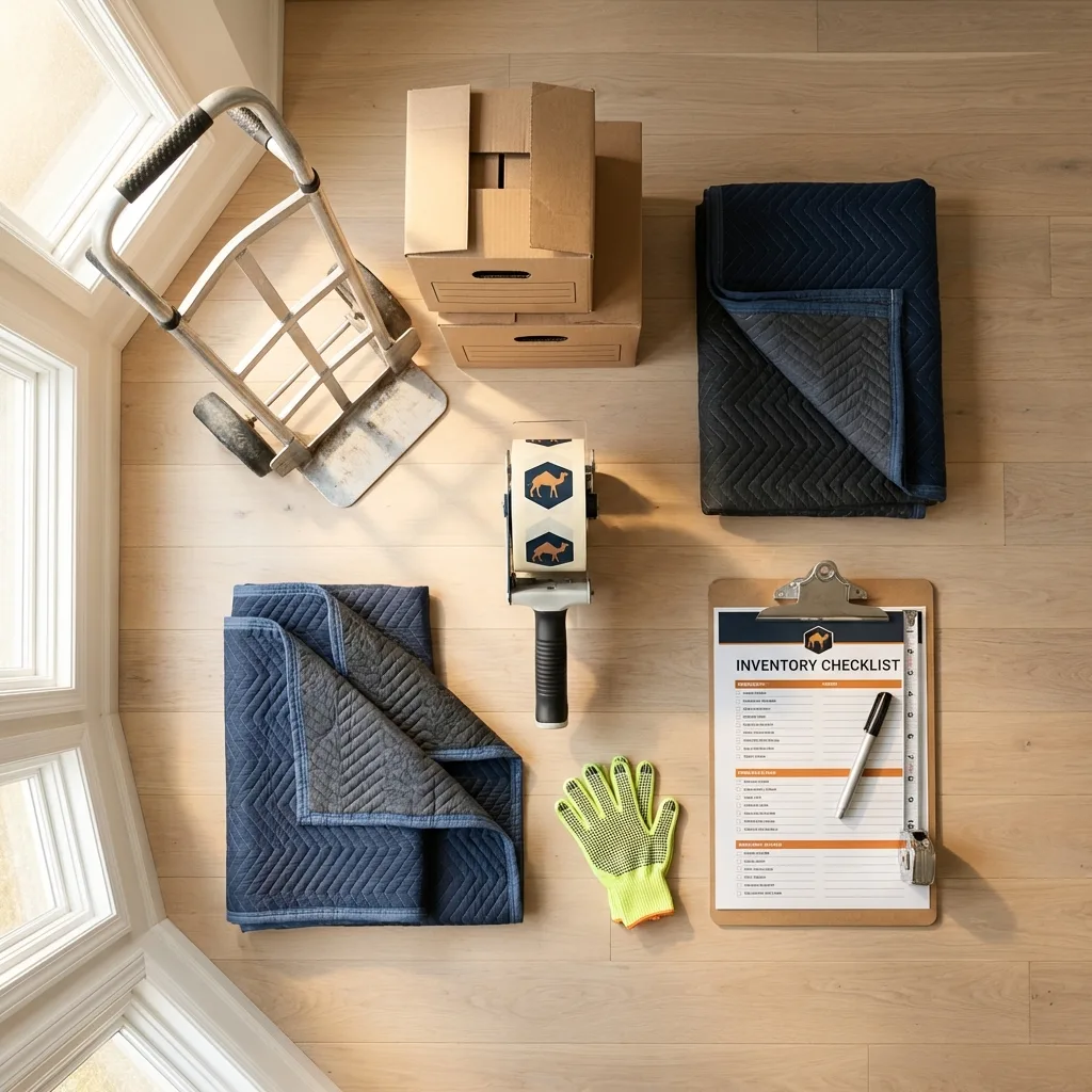 Professional moving supplies and packing materials layout for Prentiss residential relocations
